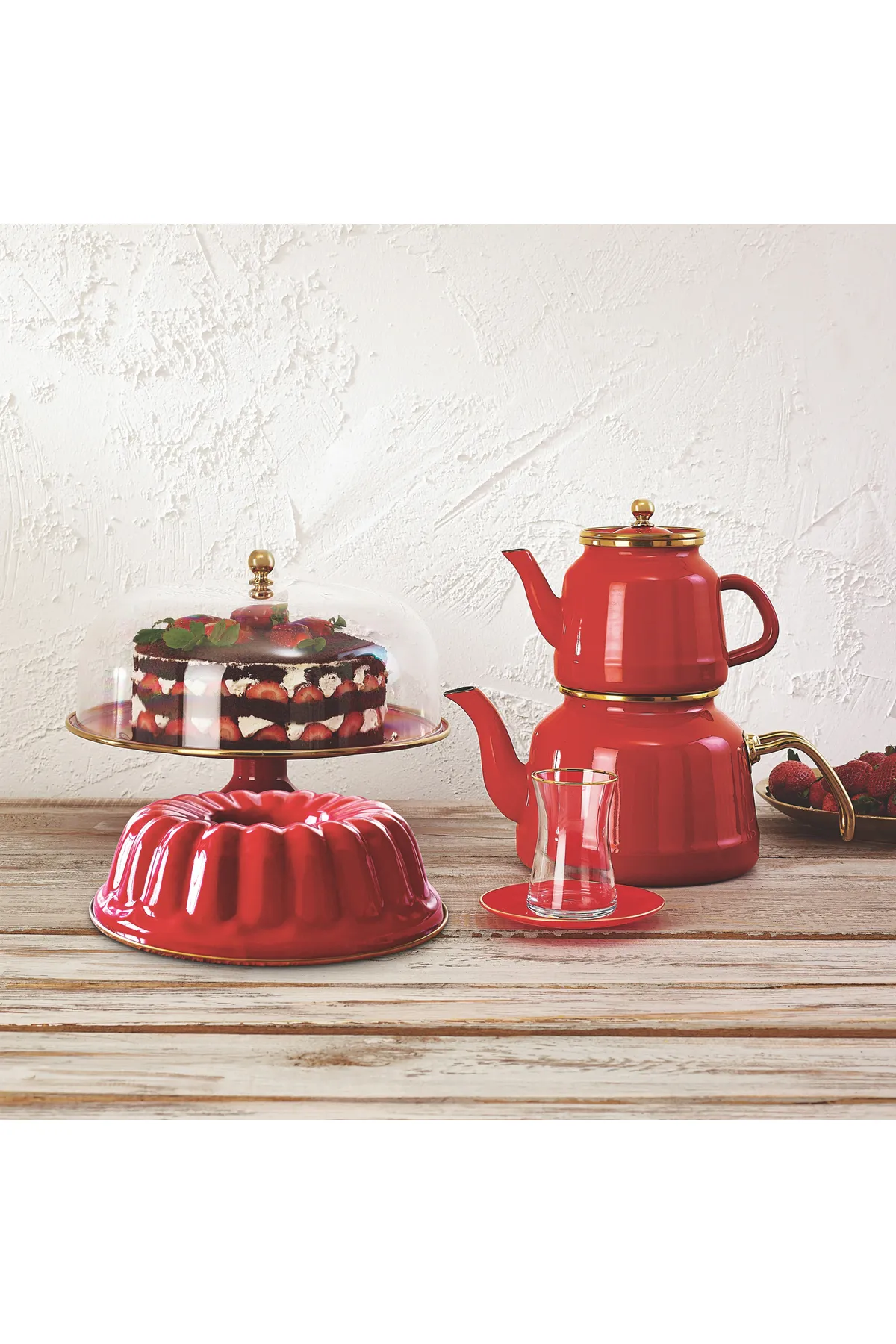 Karaca  Troy Rot Teekannen Set, Caydanlık, Tee, Tea, Tea Maker Türkische Teekanne, Tea Pot, Türkische