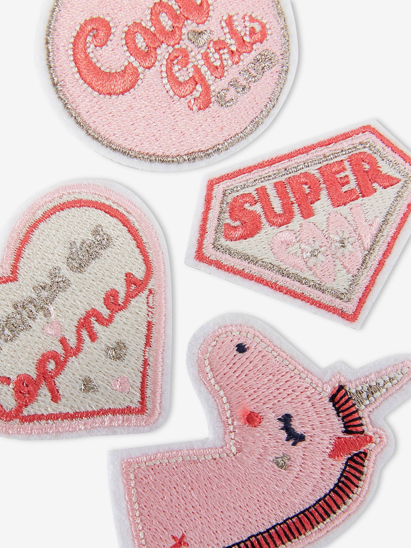 Lot de 4 badges thermocollants fille lot rose