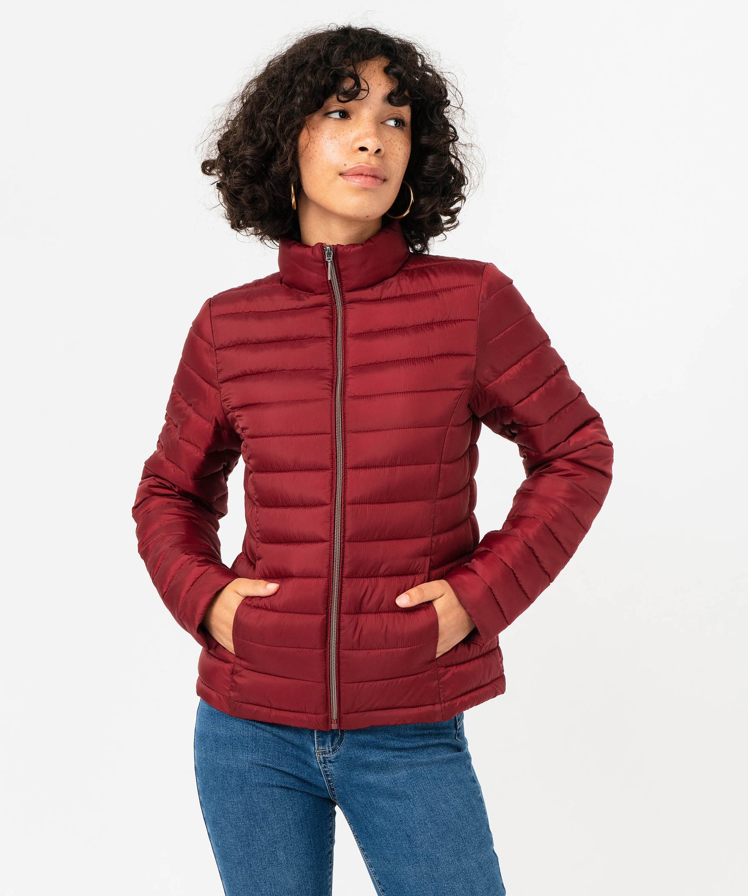 Doudoune à col montant avec rembourrage fin femme bordeaux | GEMO
