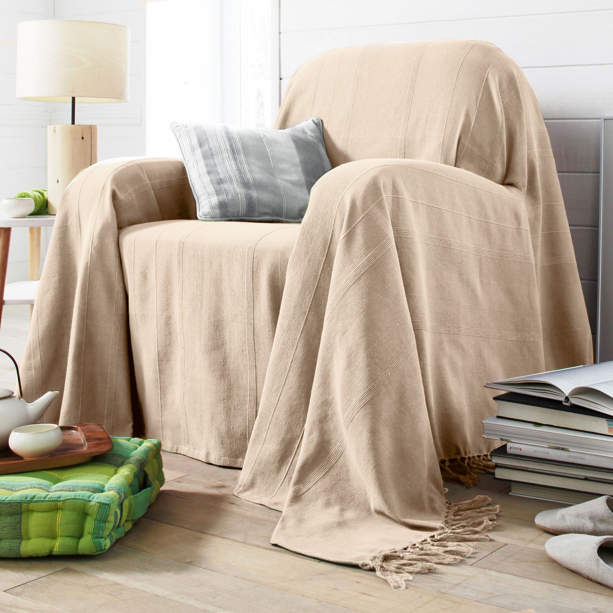 Plaid ou jeté uni coton tissage artisanal