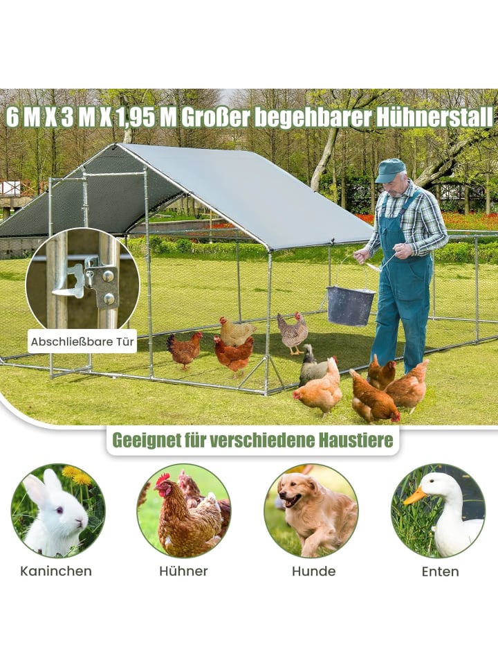 COSTWAY Hühnerstall 3x6m in Silber günstig kaufen 600 cm