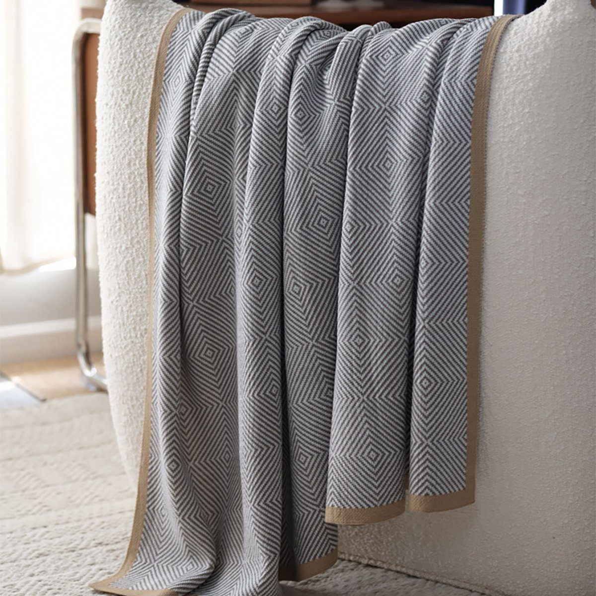 Baumwollbettdecke, Klassische Strickdecke im nordischen Stil, gemütlich und zeitlos, flowgoer, Gemütliche dekorative Freizeitwurfdecke, gemütlich