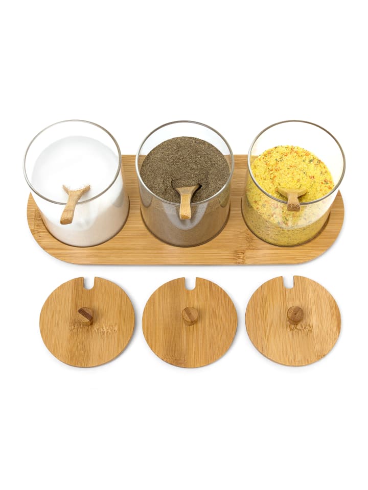 relaxdays Gewürzgläser Jiao in Natur - (B)31 x (H)12 x (T)12 cm günstig kaufen onesize