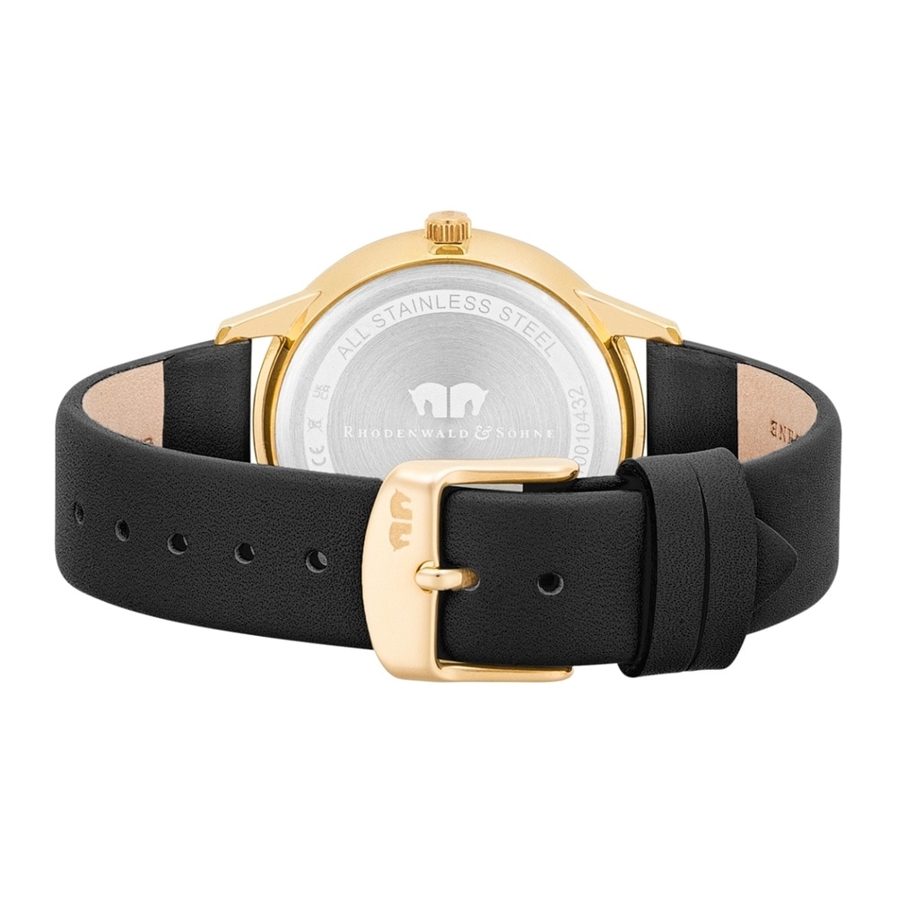 Rhodenwald & Söhne Multifonctions Amidala Or jaune Cuir véritable en Noir Montre