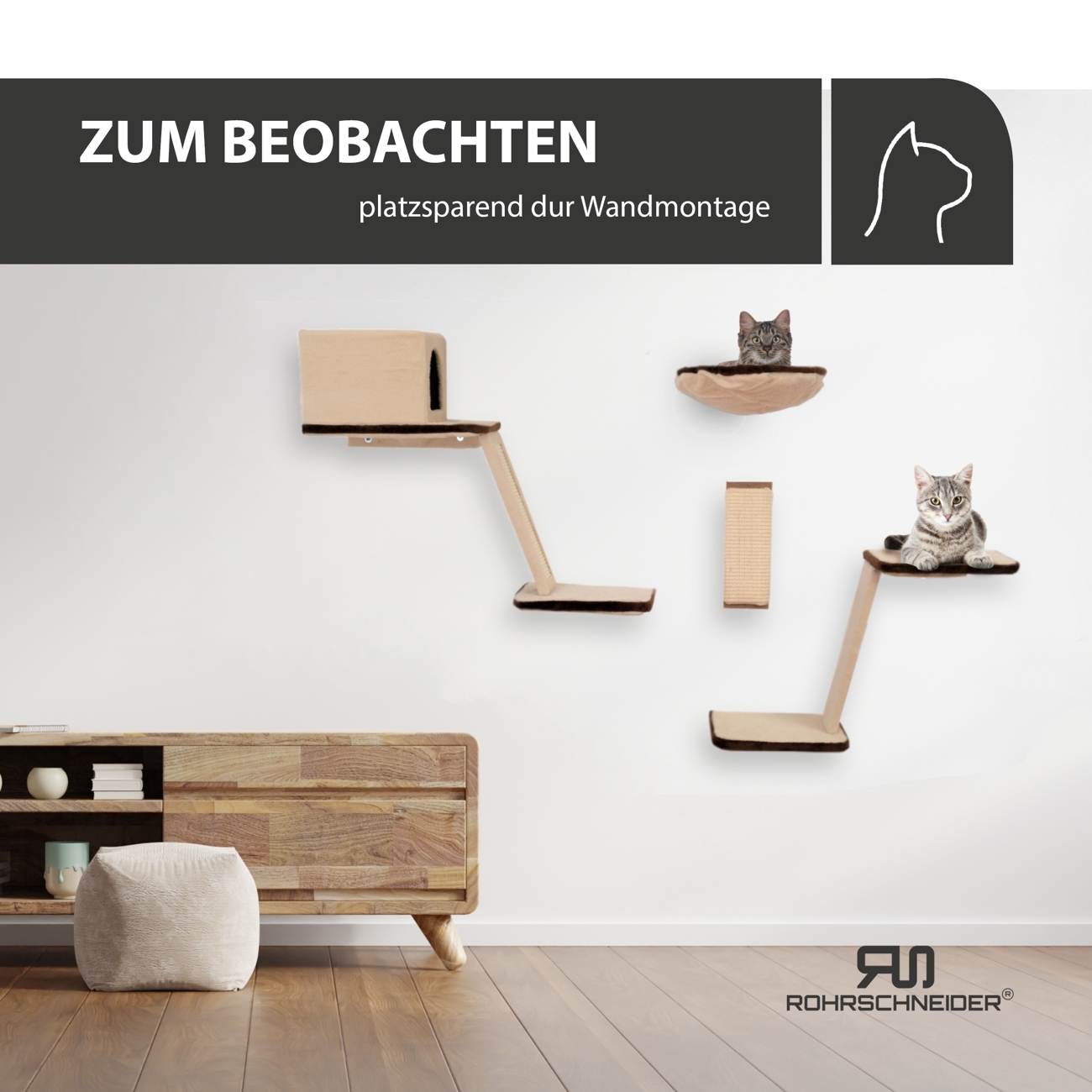 Rohrschneider Kratzbäume Rohrschneider Katzen Kletterwand 8-teilig mit Gratis-Spielballset