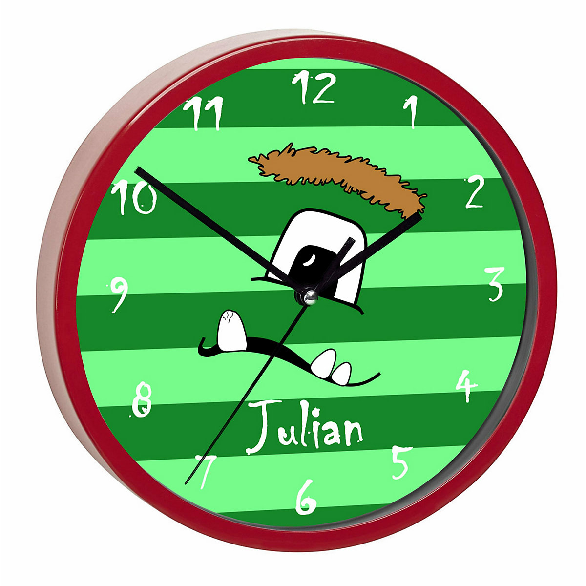 Kinder Wanduhr personalisiert mit Name Monster Streifen grün
