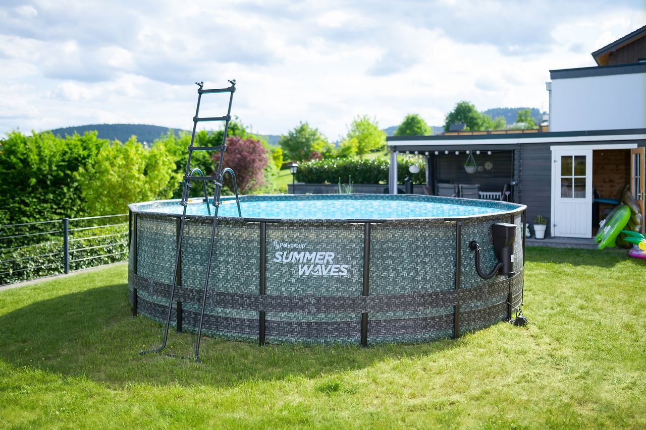 Summer Waves Active Pool Elite Pool Komplett-Set inkl. Filterpumpe & Poolcover Ø 488x122 cm rattan grau