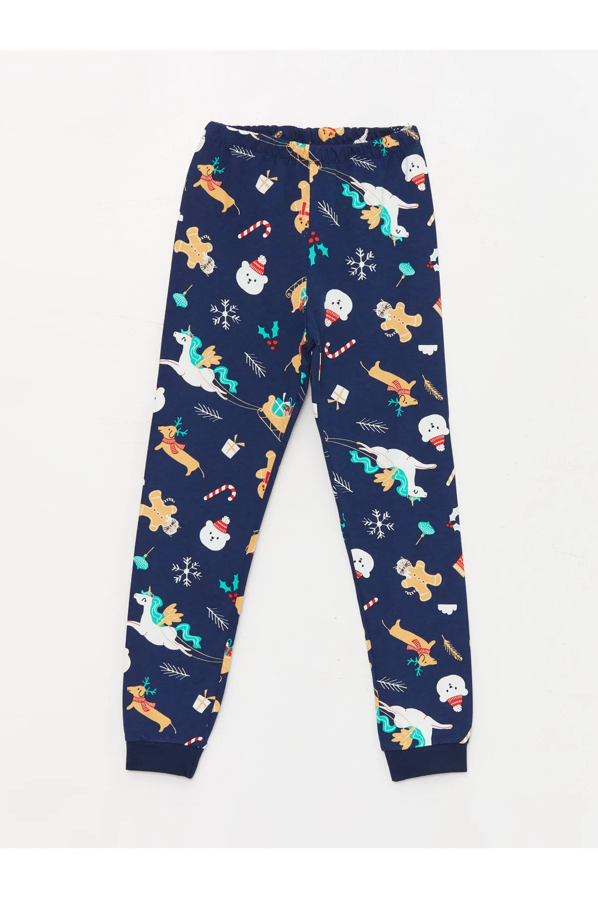 LC Waikiki  Langarm-Pyjama-Set für Mädchen mit Rundhalsausschnitt und Neujahrsmotiv