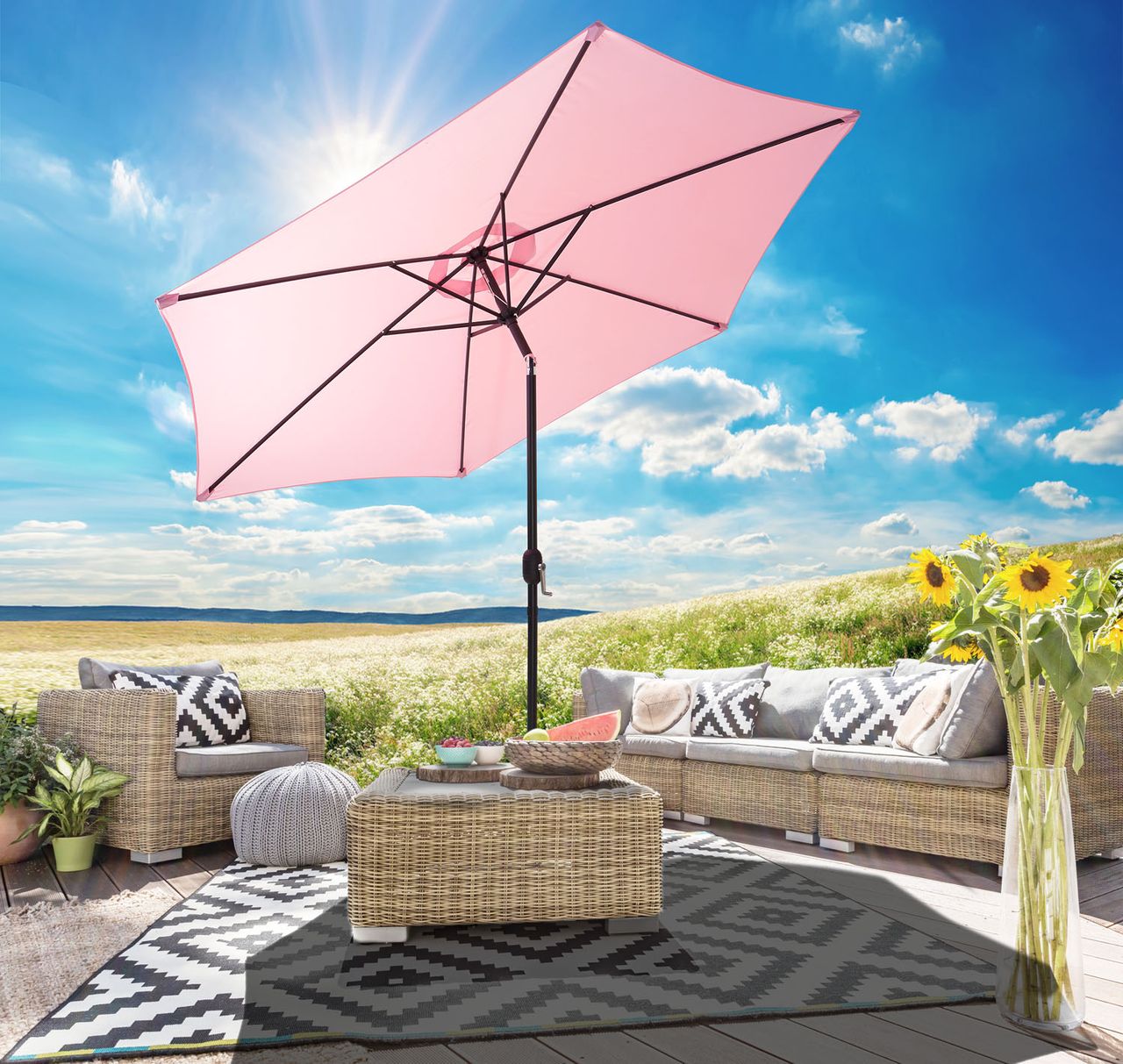 Weles Sonnenschirm, Stahl,  270 cm, pastell rosa
