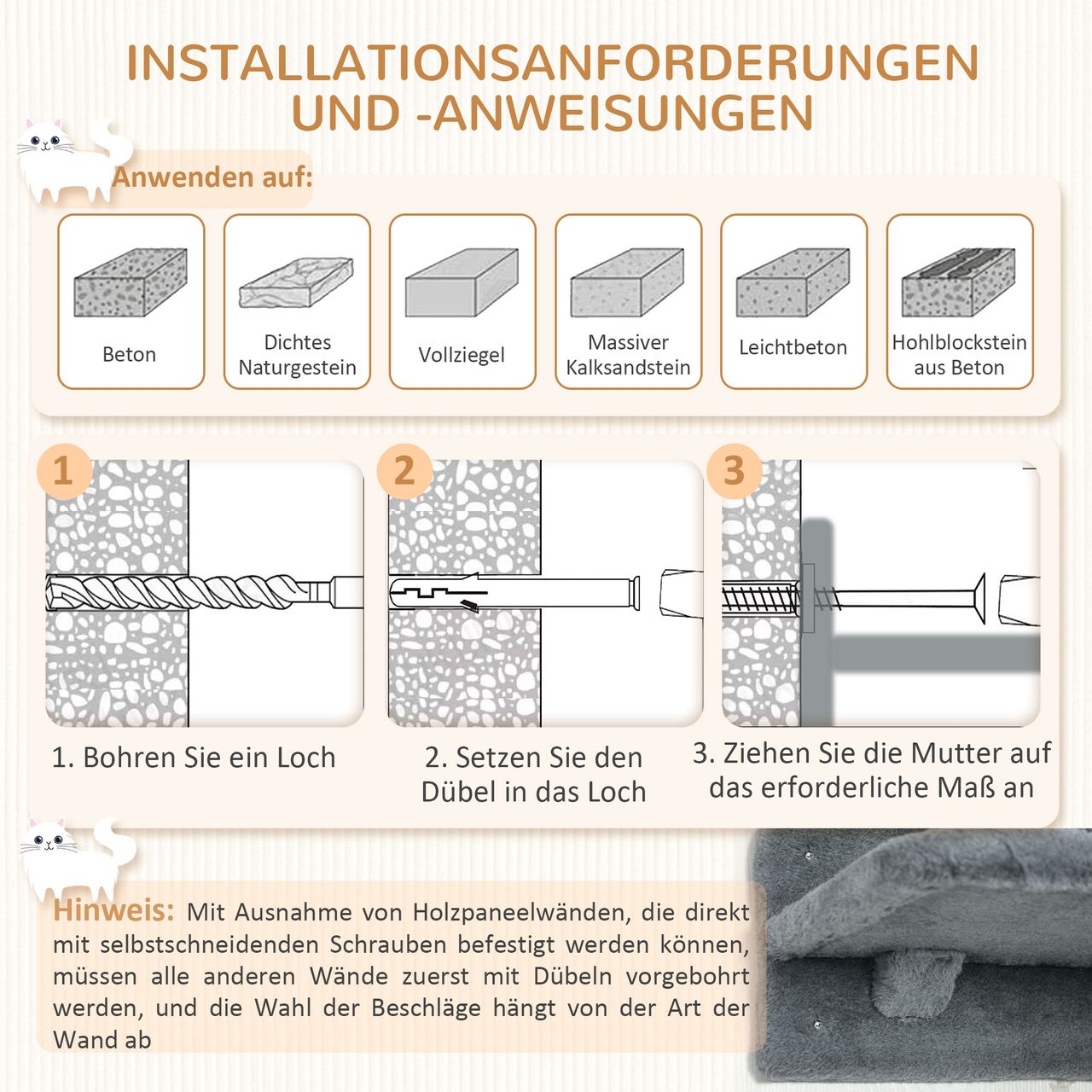 PawHut Katzen Kletterwand, 4-teilig, Kletterwand Set, Katzenkletterwand, Grau