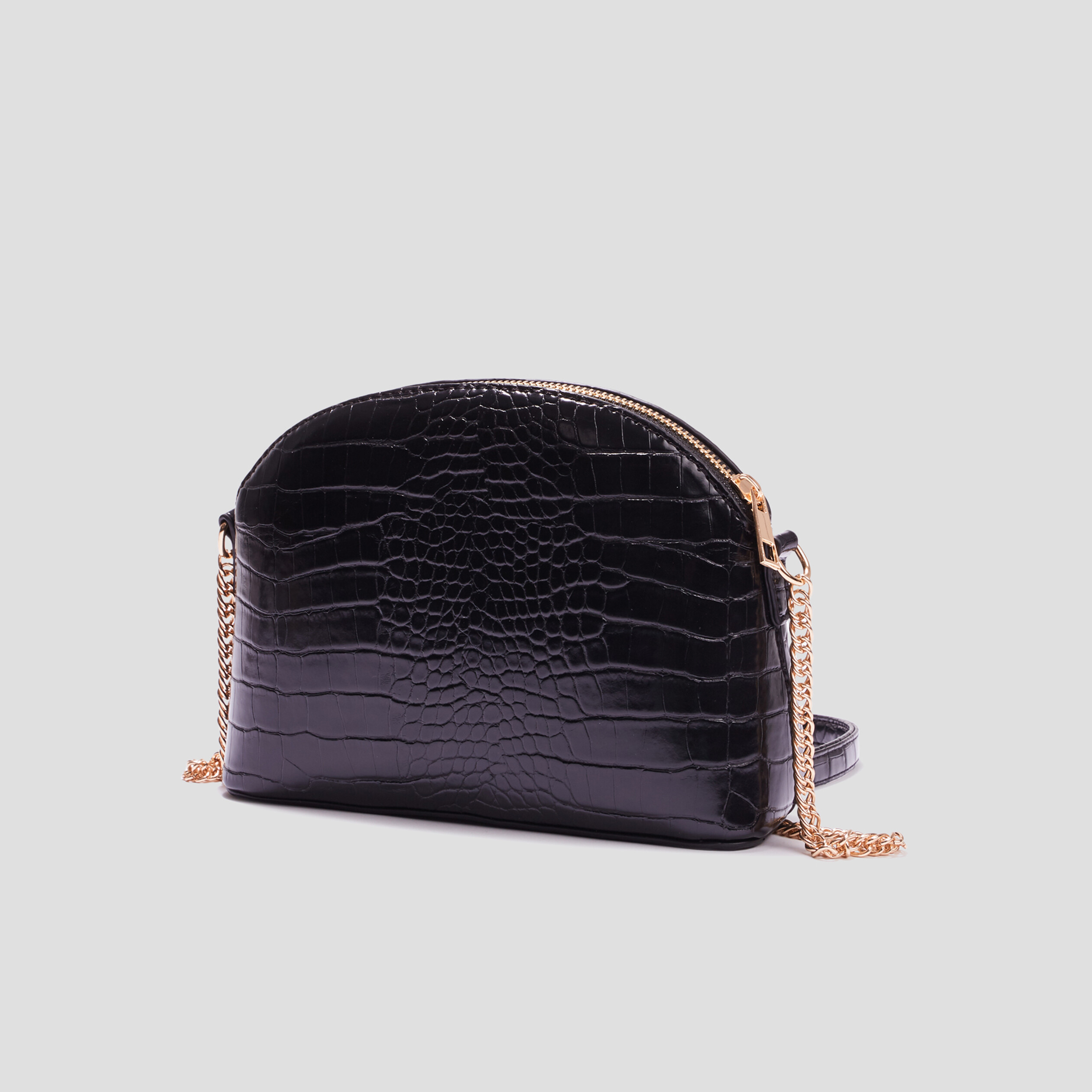 Sac en bandoulière vernis effet croco noir femme | La Halle