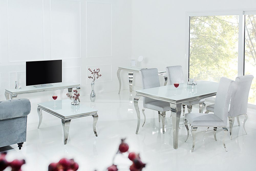 riess-ambiente Esstisch MODERN BAROCK 200cm weiß / silber (Einzelartikel, 1-St), Esszimmer · Opalglas · Edelstahl · eckig
