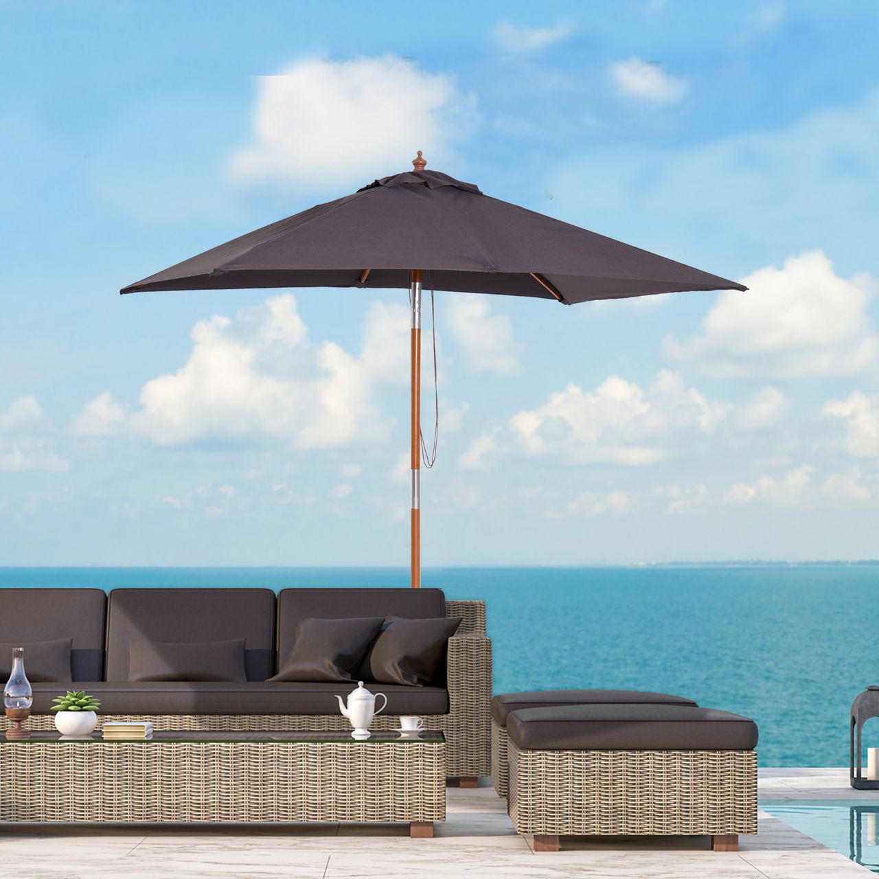 Outsunny Sonnenschirm Knickbarer Gartenschirm einstellbar Dunkelgrau 200 x 150 x 230 cm
