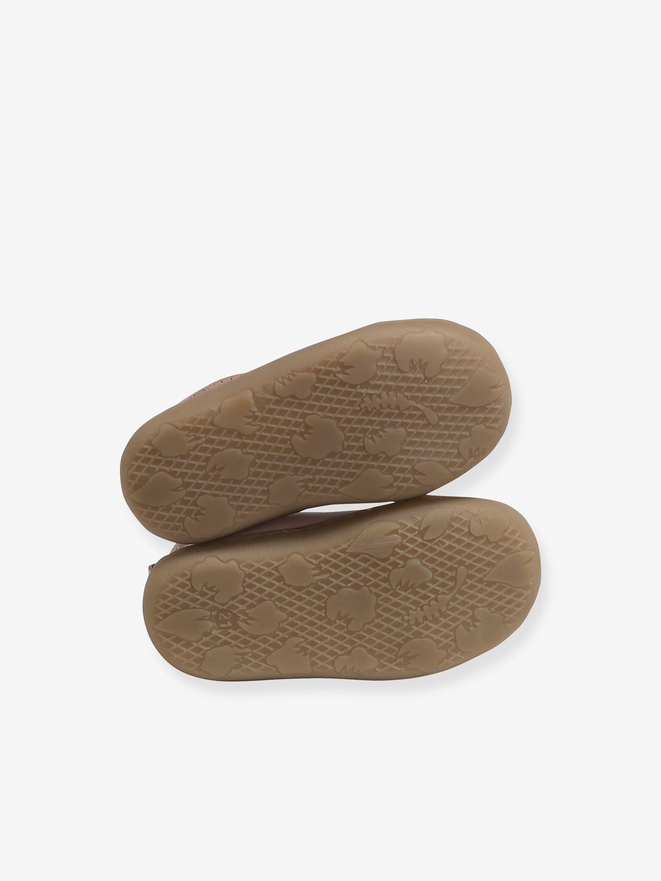 Bottillons cuir souple bébé fille 4 pattes rose clair