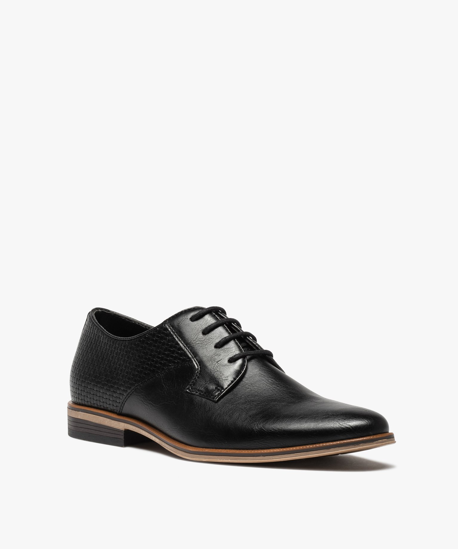 Derbies homme unis en matière lisse avec effet tressé noir | GEMO