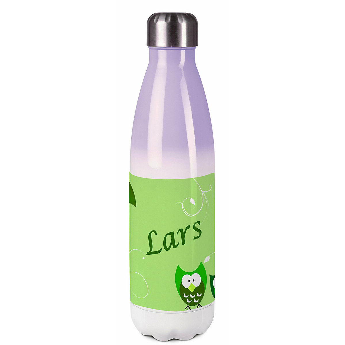 Edelstahl Kinder Thermoflasche / Trinkflasche bunt Eule Farbe grün Spülmaschinenfest, Auslaufsicher, Bruchfest, Doppelwandig, Für Heißgetränke geeignet, Mit Deckel, Isoliert