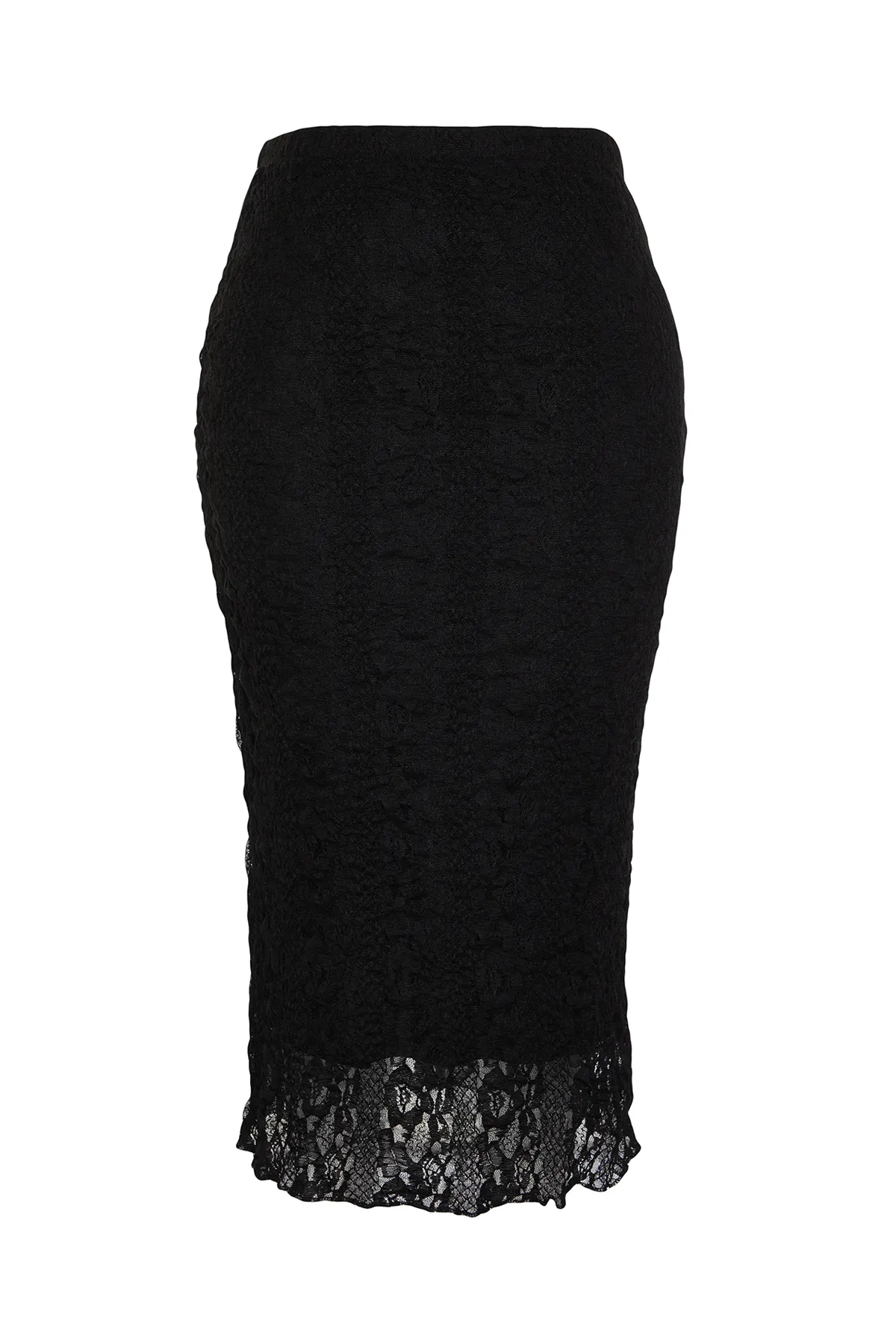 Trendyol Curve  Midi-Strickrock aus schwarzer Spitze TBSSS24AZ00027