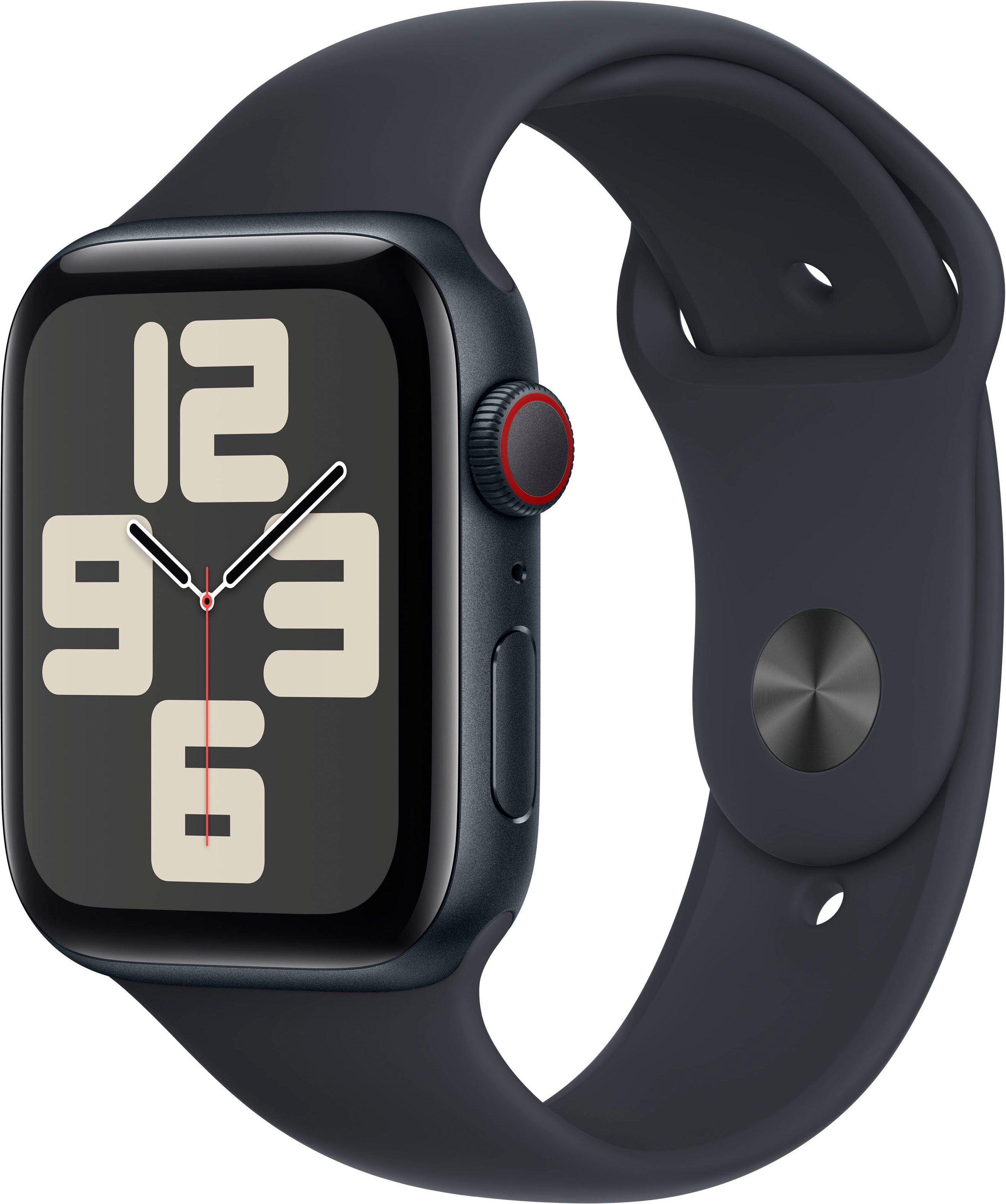 Apple Watch SE GPS Aluminium 44 mm + Cellular M/L Smartwatch (4,4 cm/1,73 Zoll, Watch OS 10), Sport Band