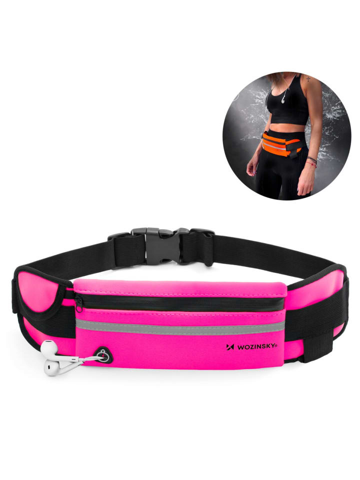 Wozinsky Neopren Laufgürtel Bauchtasche mit Reflektor, zwei Taschen Rosa in Rosa günstig kaufen onesize