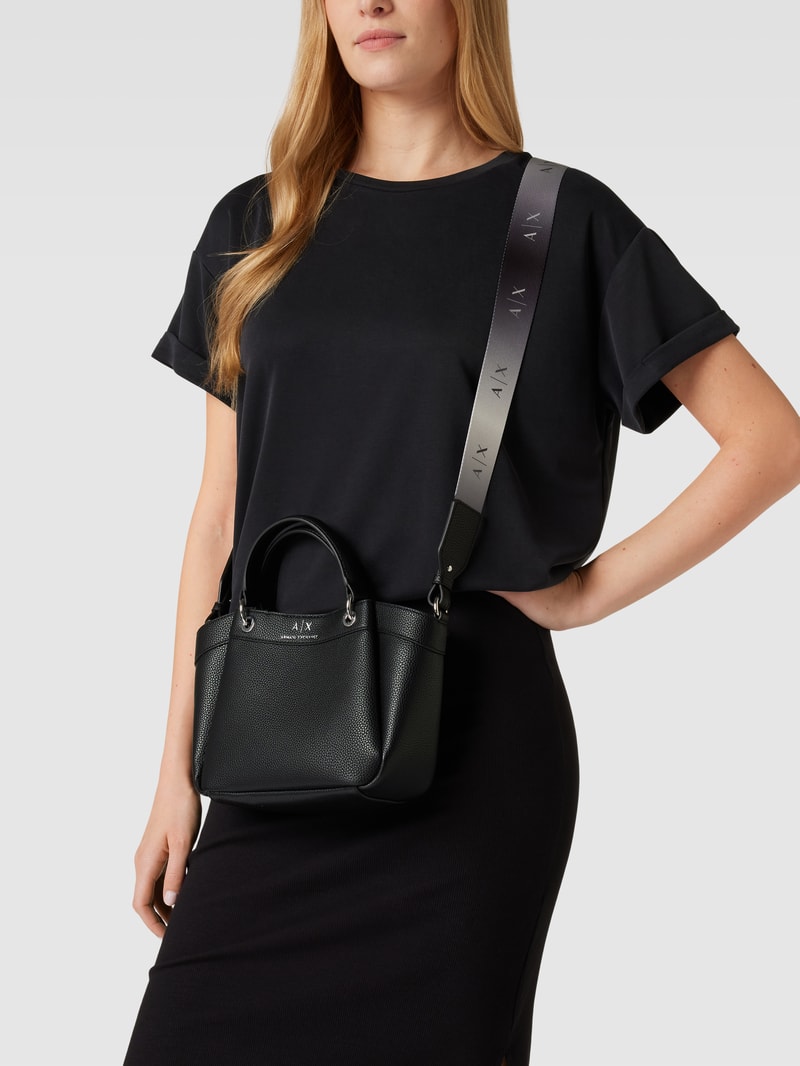 Tote Bag mit Label-Details Modell 'WAVE' in schwarz