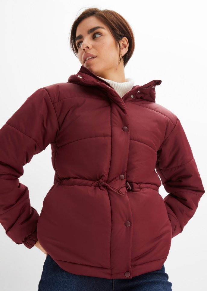Verkürzte Steppjacke mit Kapuze und Taillenregulierung
