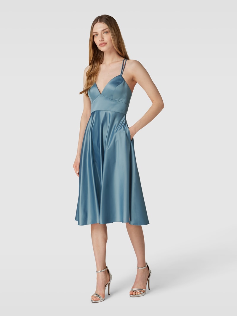Cocktailkleid mit gekreuzten Spaghettiträgern in ozean blau