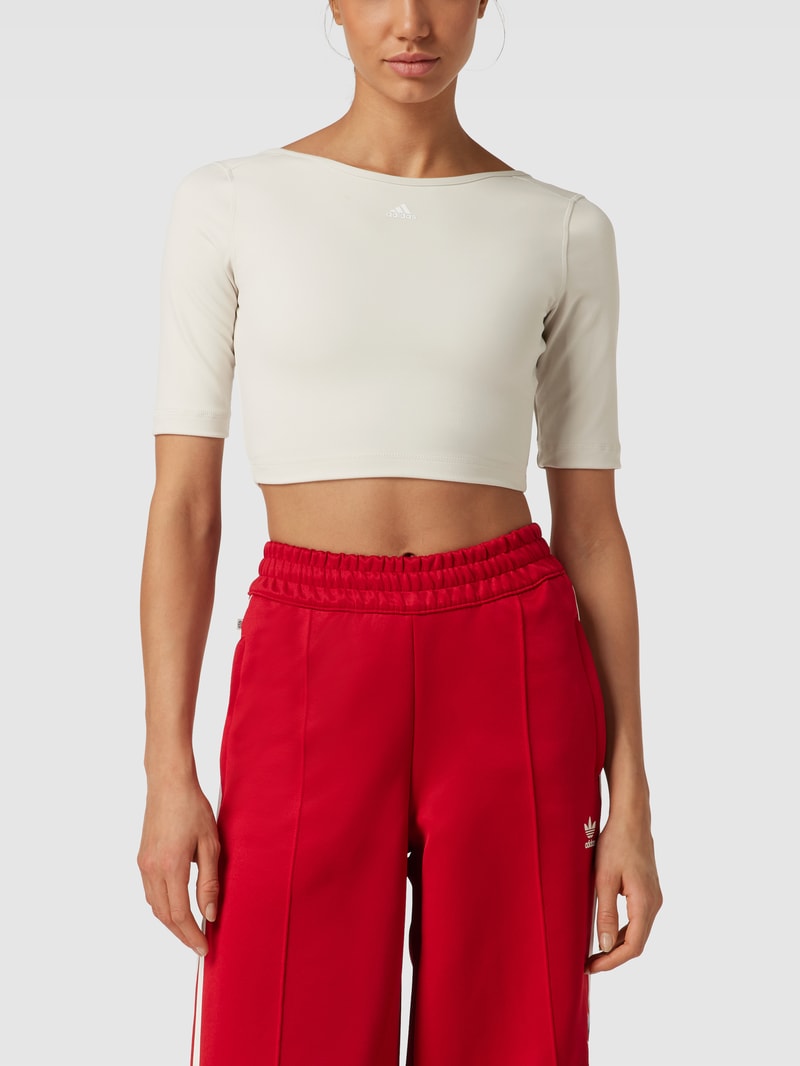 Cropped T-Shirt mit Label-Print in beige