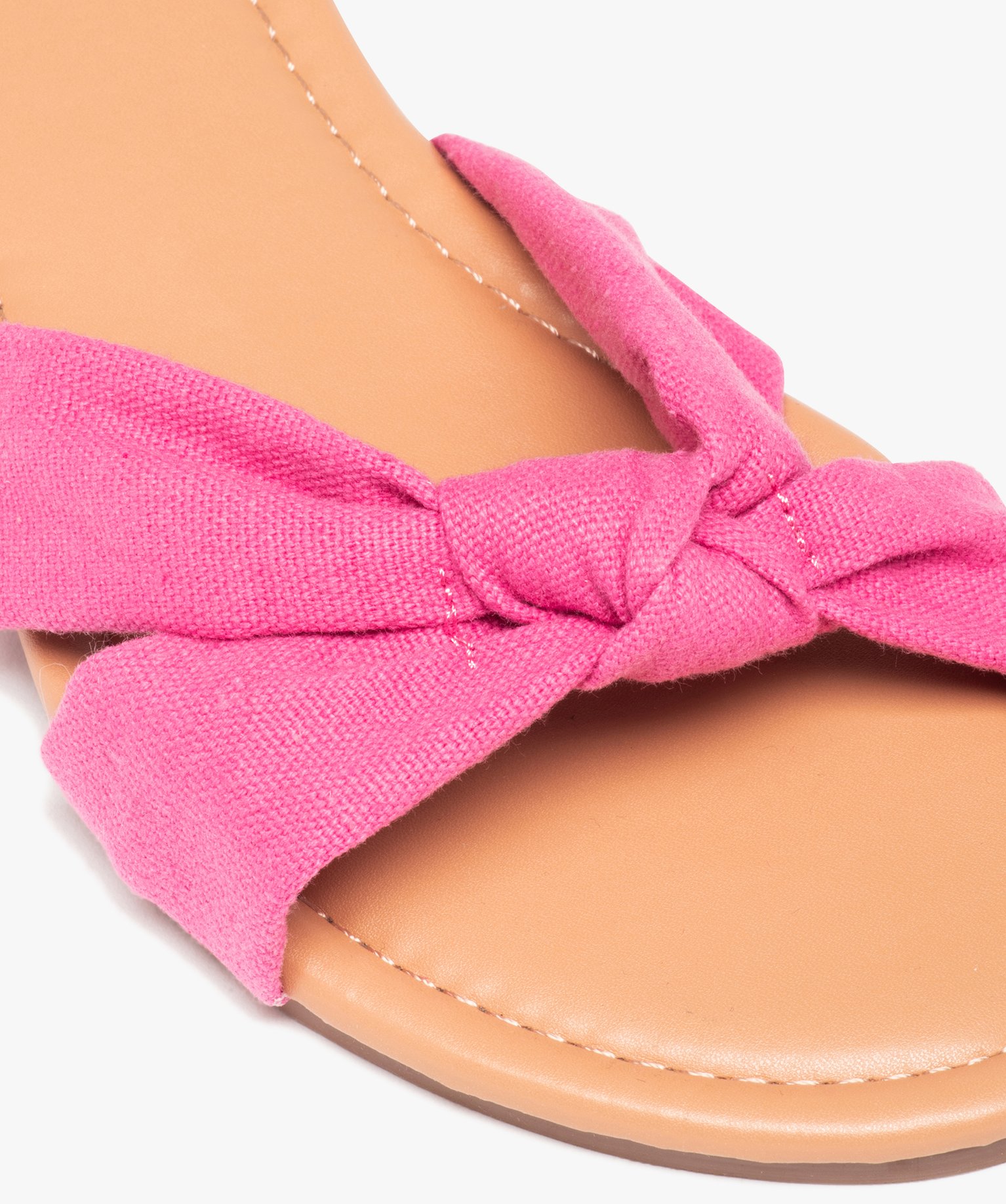 Mules femme à talon plat et dessus en toile drapée rose | GEMO