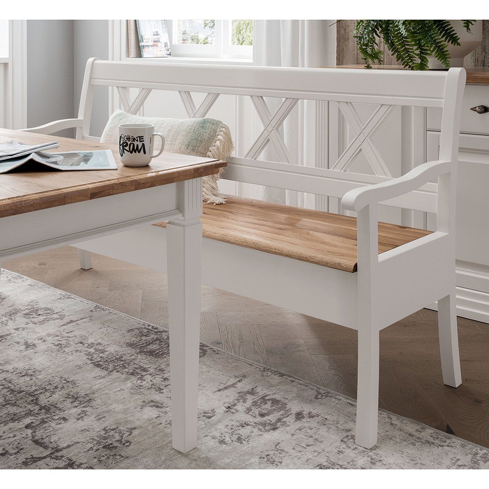 Lomadox Esszimmer-Set ESBJERG-69, (Spar-Set, 5-St), Kiefer weiß lackiert mit Eiche geölt, Landhausstil, inkl. Beleuchtung