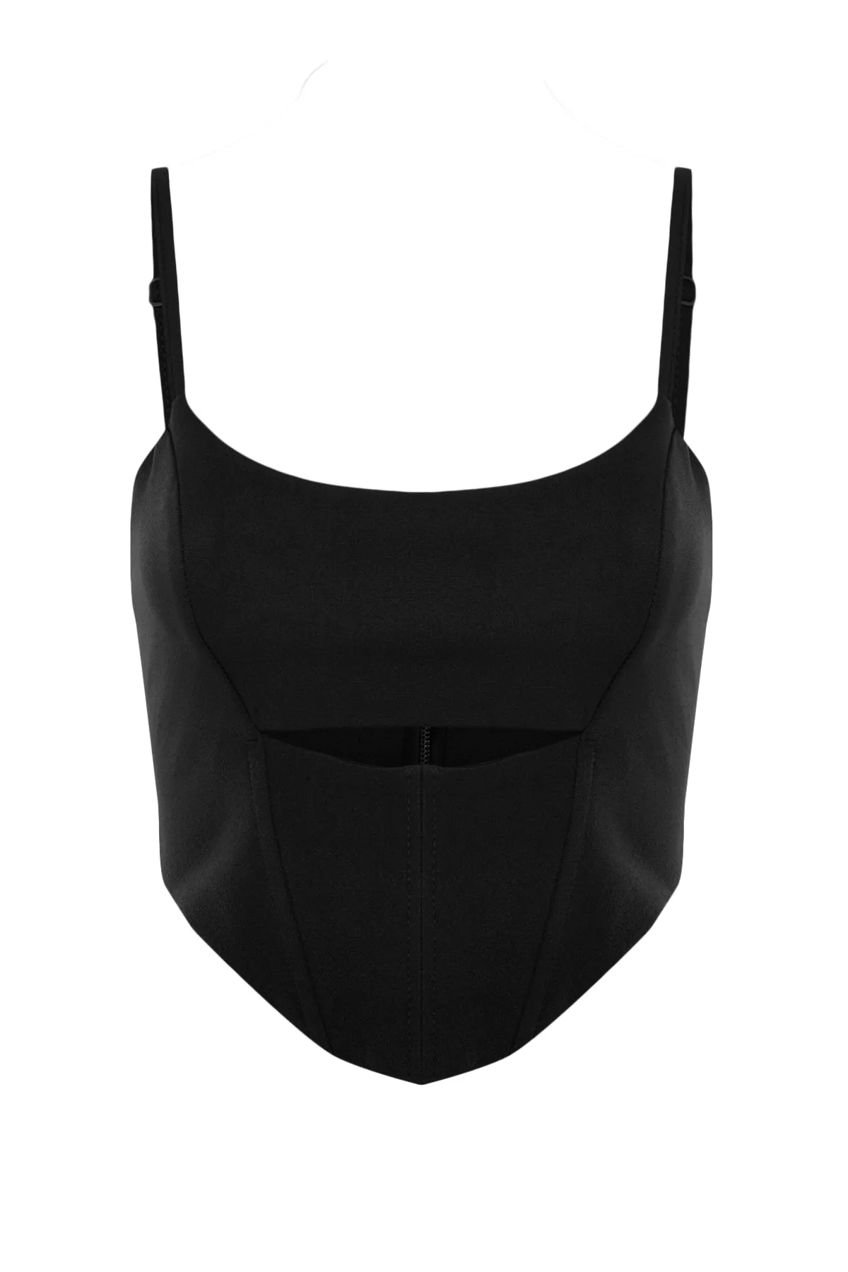 Trendyol Collection  Schwarzes, bauchfreies Bustier mit gewebtem Fenster/Ausschnitt-Detail TPRSS23BS00027