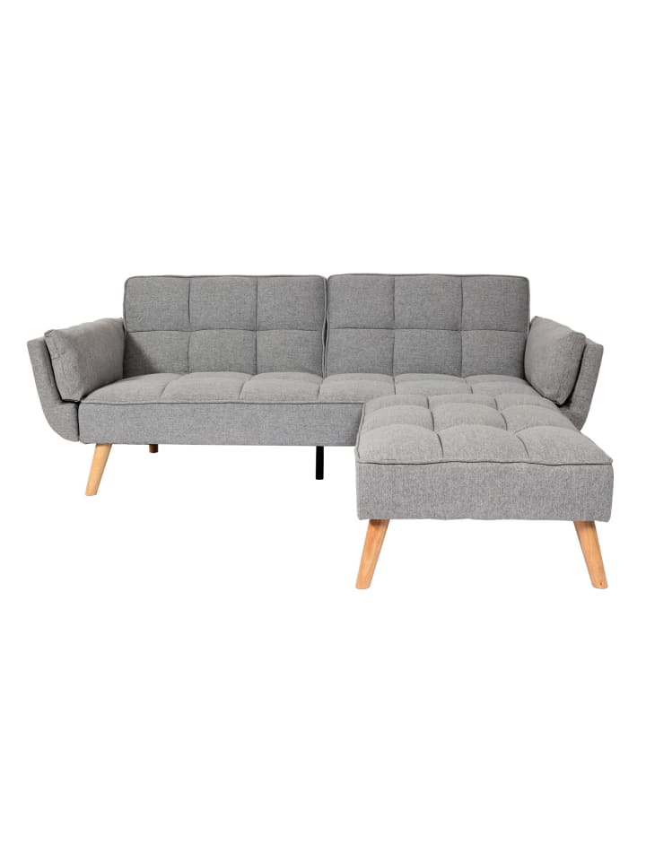 MCW Schlafsofa K18 mit Ottomane, Stoff/Textil hellgrau günstig kaufen onesize