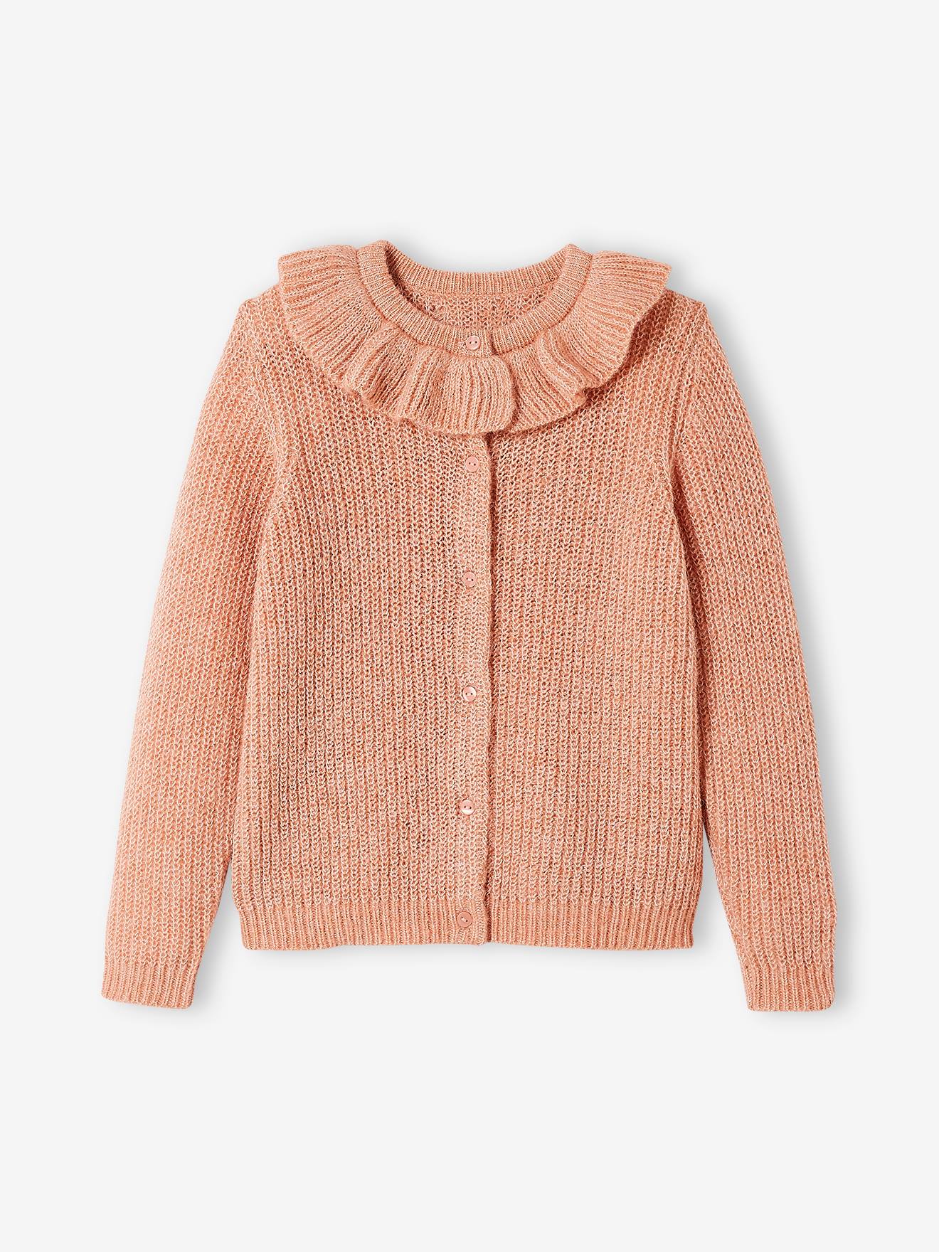 Gilet à collerette en maille mousseuse fille rose