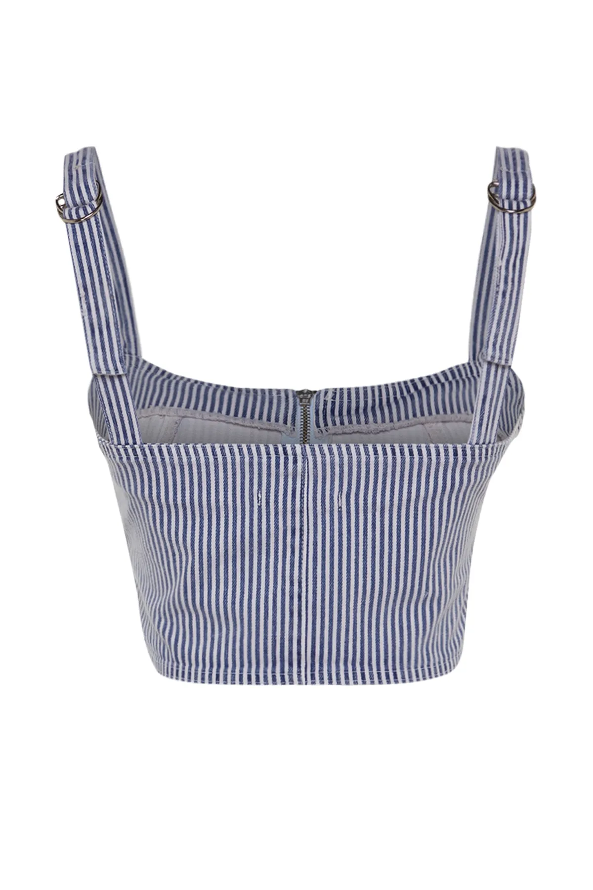 Trendyol Collection  Mehrfarbiges, bedrucktes Denim-Bustier mit Reißverschluss und detailliertem Reißverschluss TWOSS23BS00009