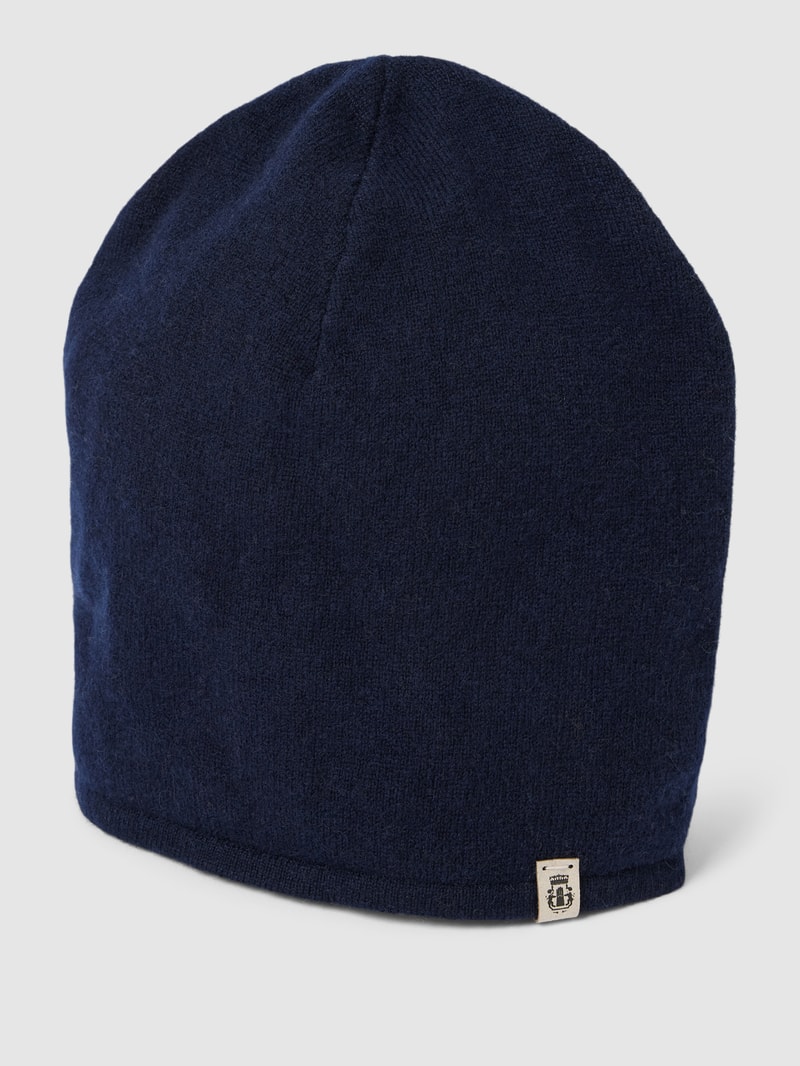 Beanie aus Kaschmir mit Label-Detail in marineblau