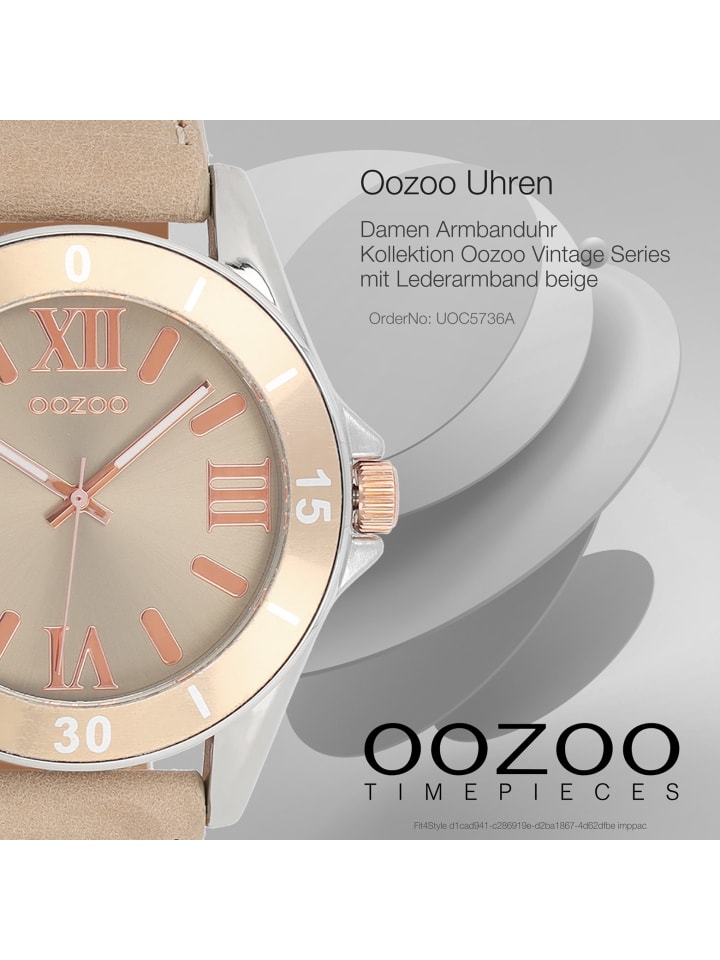 Oozoo Analog-Armbanduhr Oozoo Vintage Series beige, rosa groß (ca. 45mm) günstig kaufen onesize