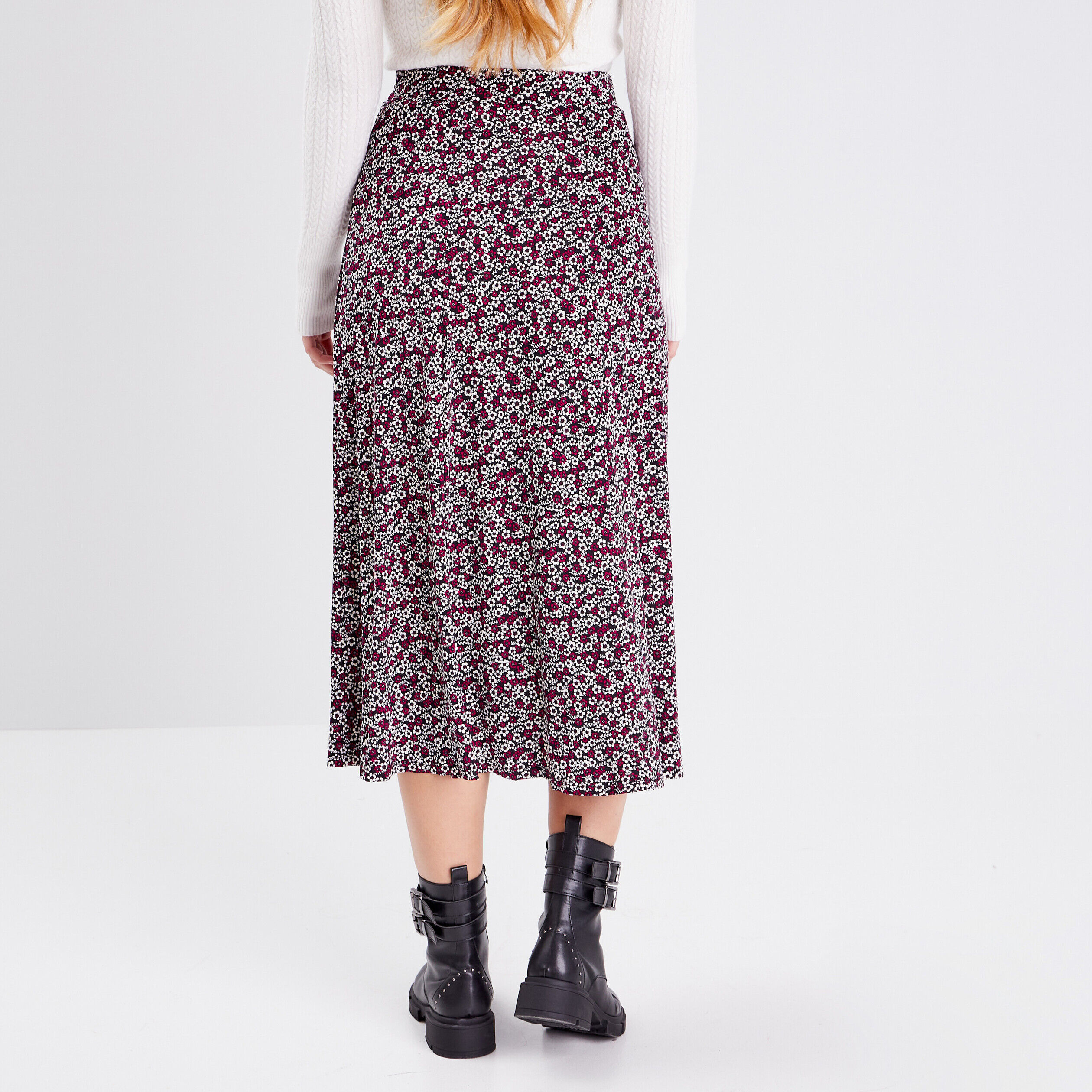 Jupe midi évasée denim noir femme | Cache Cache