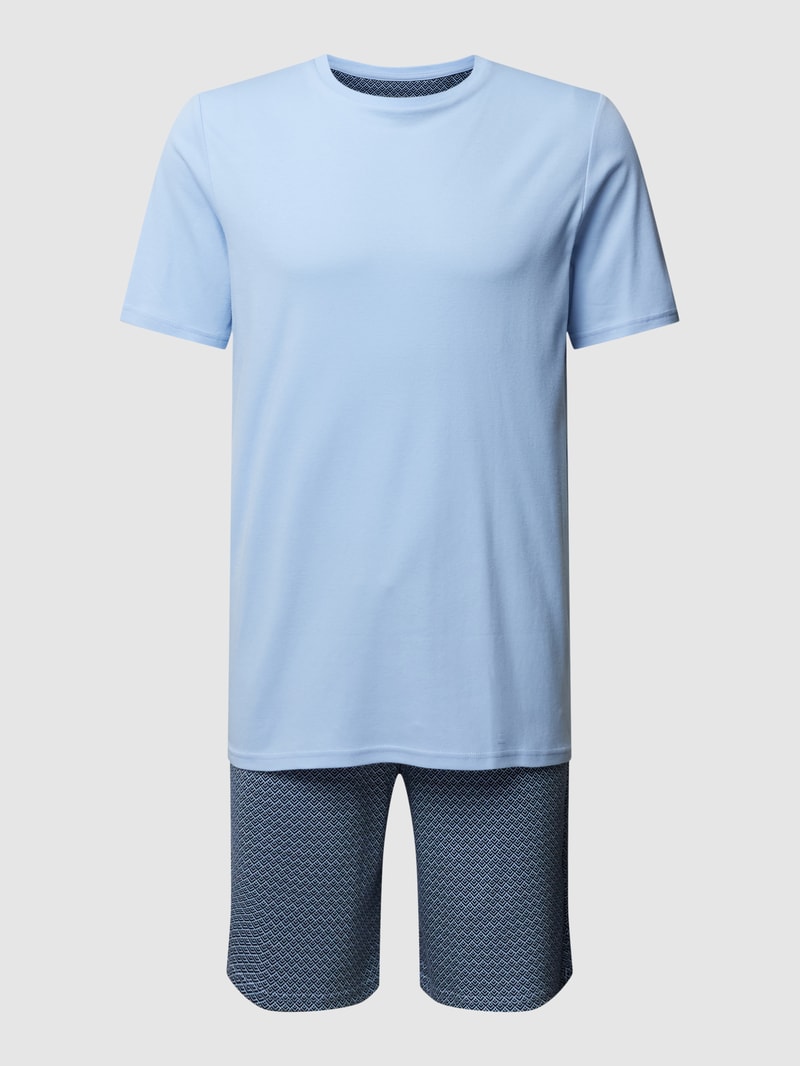 Pyjama mit Allover-Muster Modell 'Fine Interlock' in hellblau