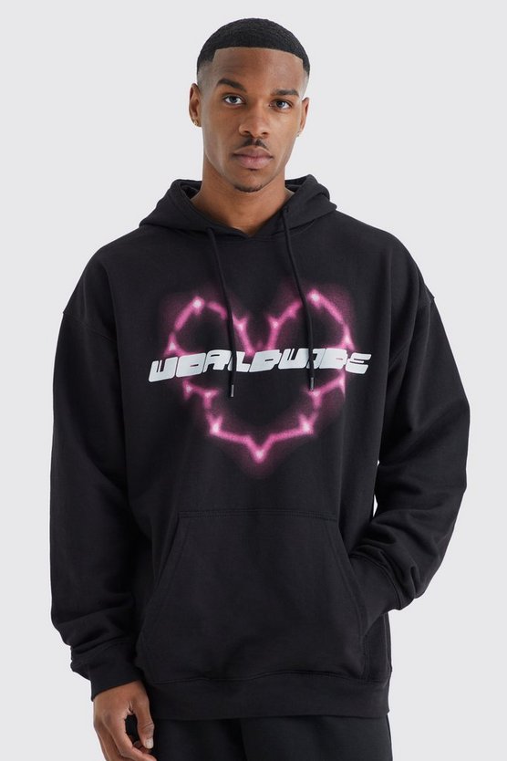 Oversize Hoodie mit Worldwide Herz Print