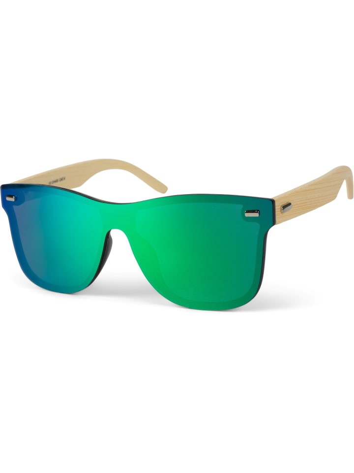 styleBREAKER Nerd Sonnenbrille in Hellbraun / Grün-Blau verspiegelt günstig kaufen onesize