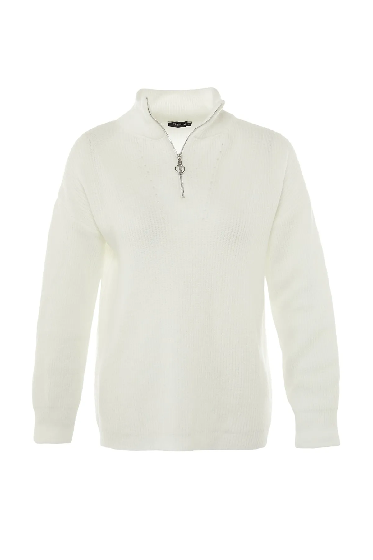 Trendyol Collection  Ecrufarbener, weich strukturierter Strickpullover mit Reißverschluss TWOAW20XS0009