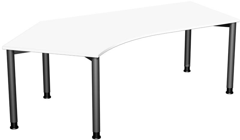 4 Fuß Flex Schreibtisch 135° links höhenverstellbar, 2166x1130x680-800, Weiß/Anthrazit