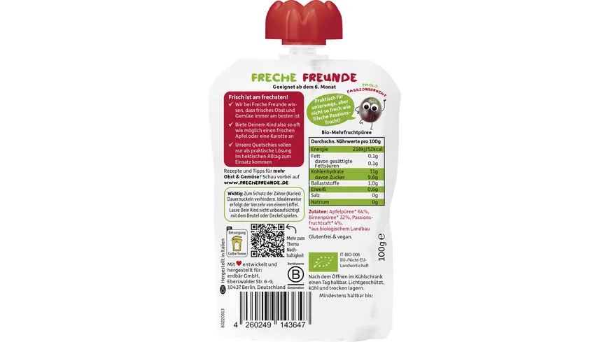 Freche Freunde Quetschie Apfel, Birne & Passionsfrucht 100 g