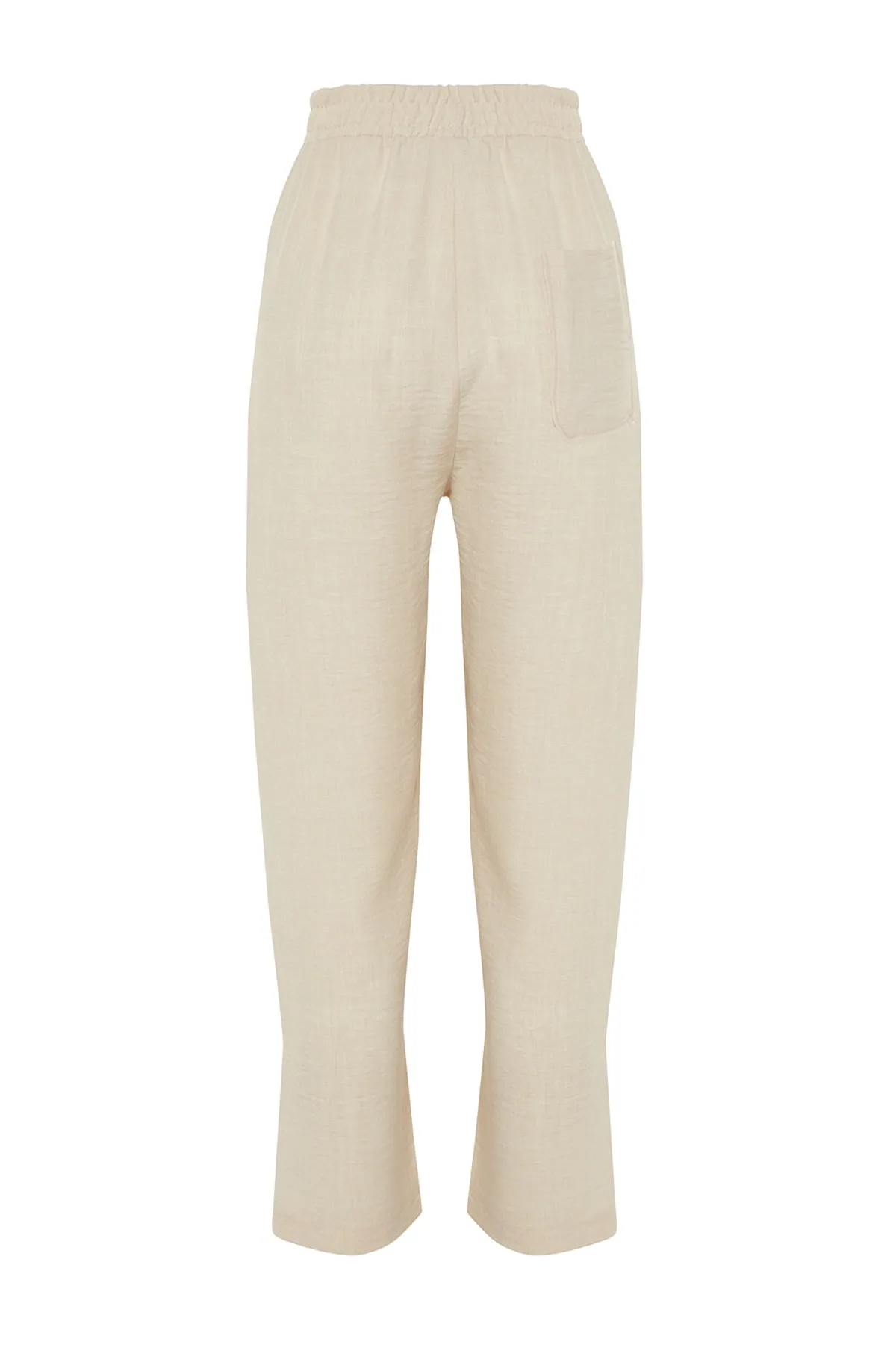 Trendyol Modest  X Kevser Sarıoğlu Beige gewebte Hose mit elastischem Bund TCLSS23TP00007