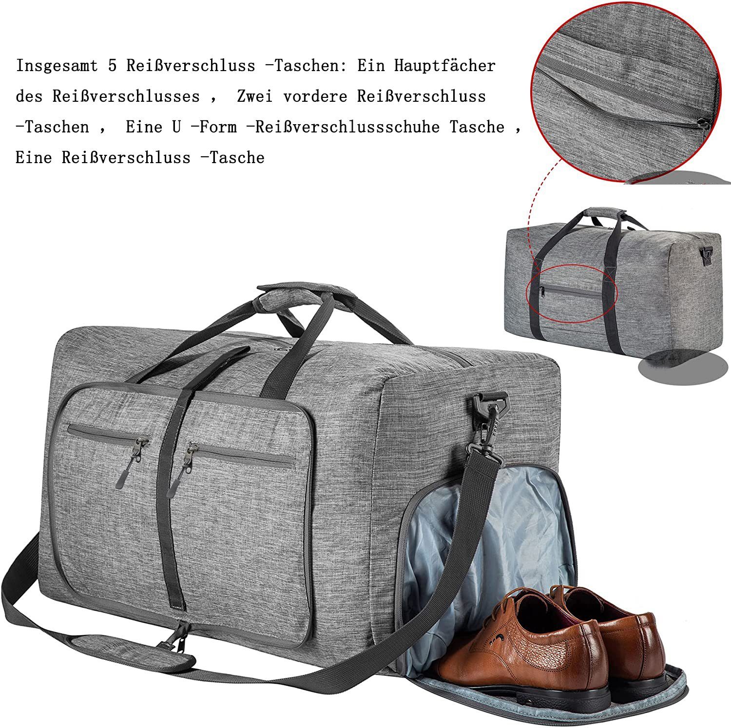 Opspring Reiserucksack Leichte Faltbare Reisetasche,Groß 65L Sporttasche mit Schuhfach