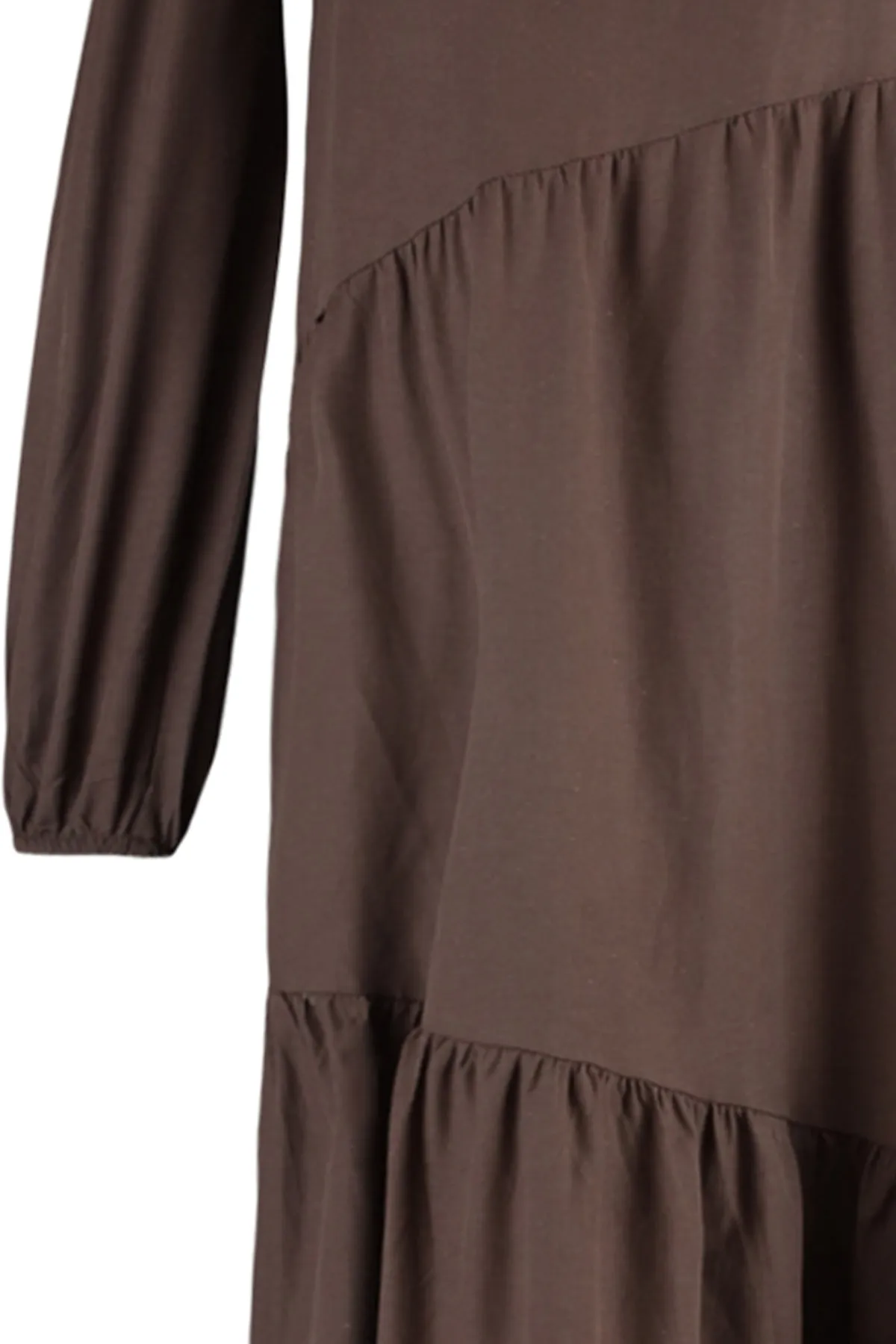 Trendyol Modest  Braunes, gerafftes Popeline-Gewebekleid mit Rundhalsausschnitt TCTSS21EL3470