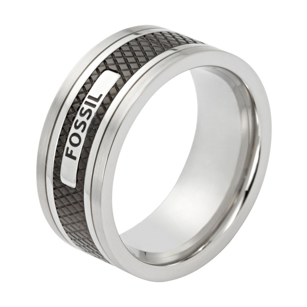Fossil Bague pour hommes Acier inoxydable, Matière synthétique argent Bague