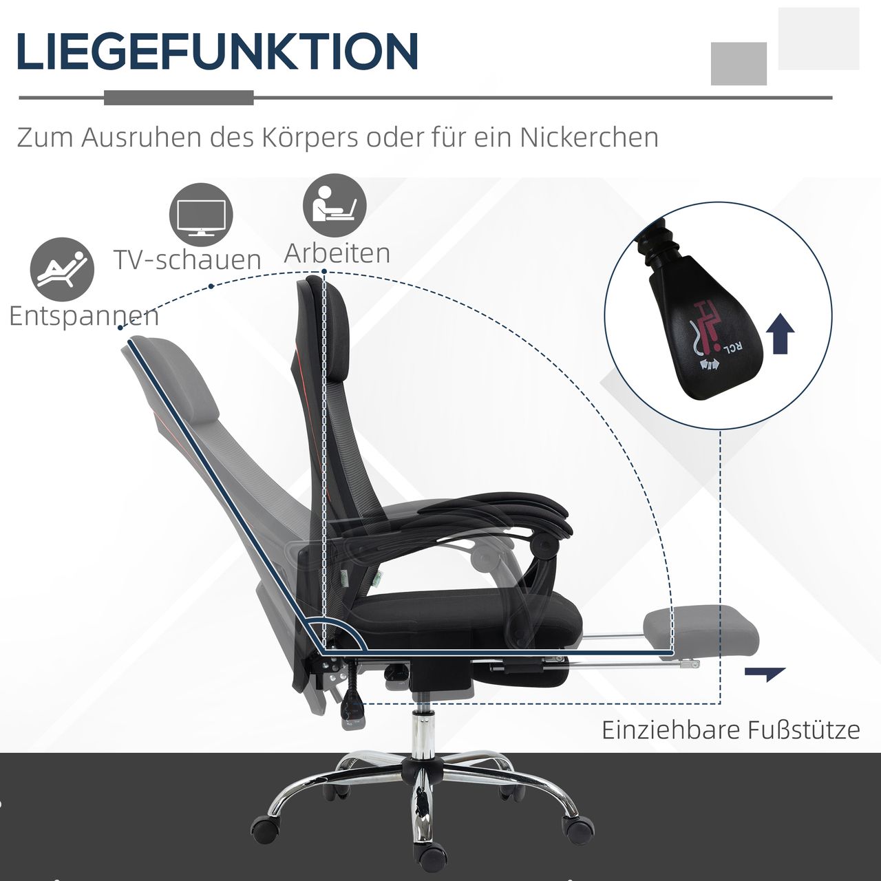 Vinsetto Bürostuhl mit Massagefunktion, Massagestuhl mit Liegefunktion, Mesh