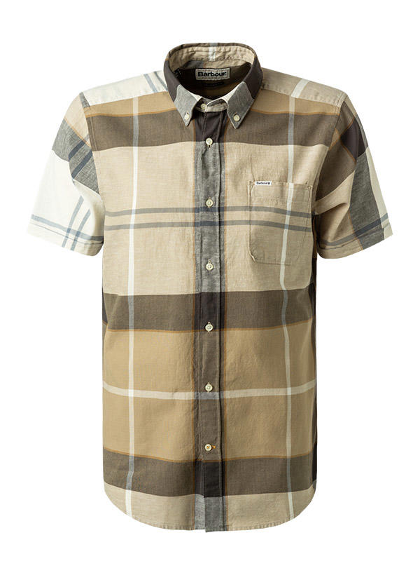 Barbour, Kurzarmhemd, Tailored Fit, Leinen-Baumwolle, sand kariert