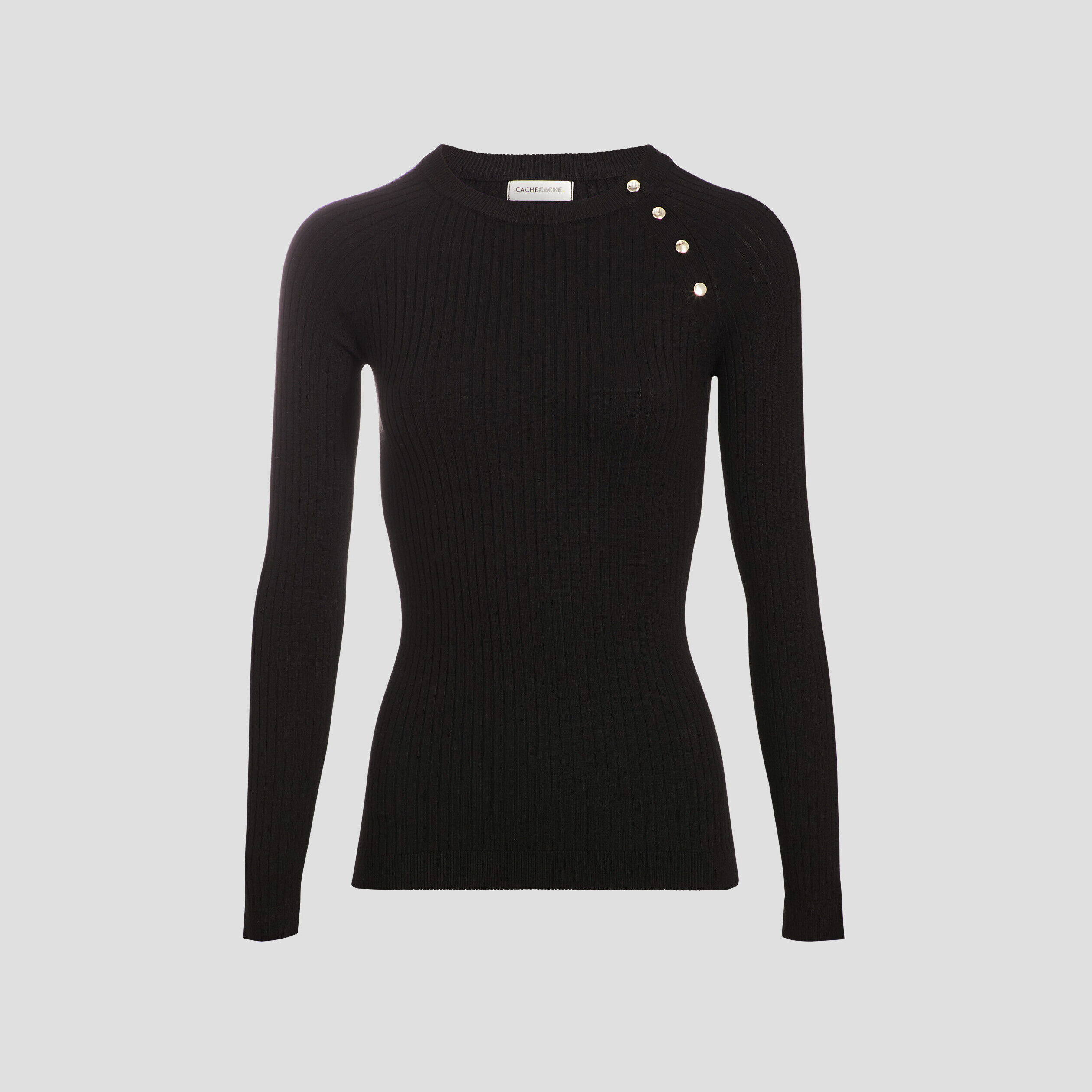Pull côtelé avec boutons noir femme | Cache Cache