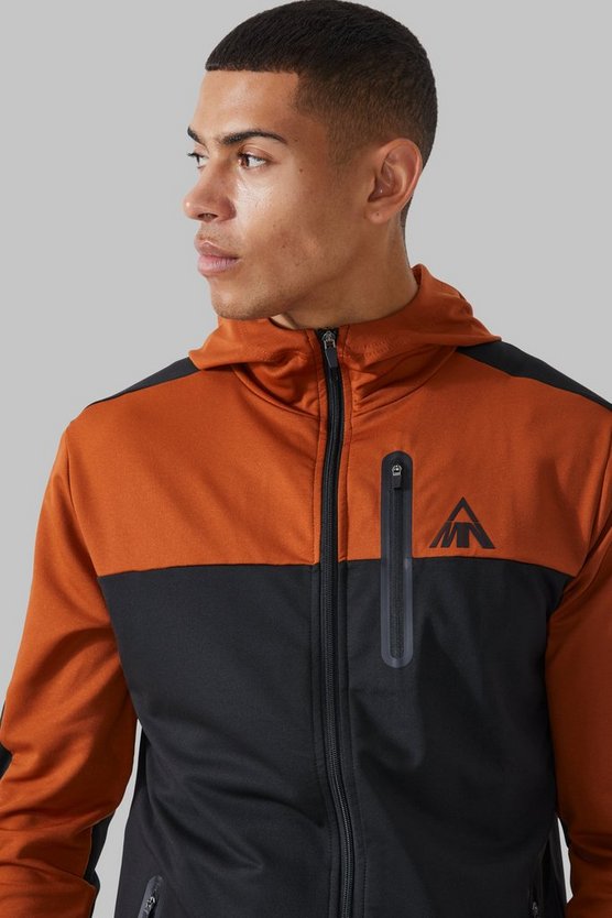 Man Active Colorblock Hoodie mit Trichterkragen und Reißverschluss